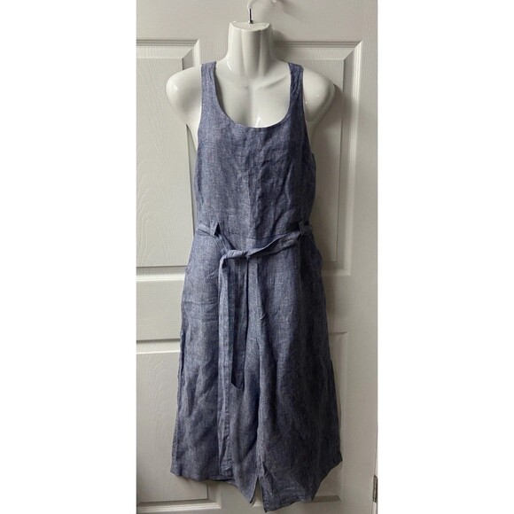 Rachel Zoe Linen Jumper Womens 8 blue Scoop Neck Baggy Leg Cropped Lagenlook - Picture 1 of 14